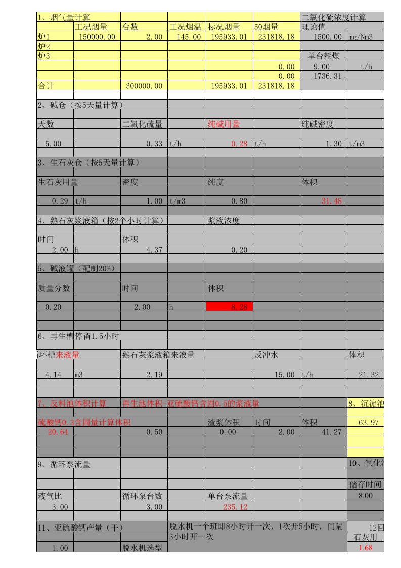 双碱法脱硫工艺计算表