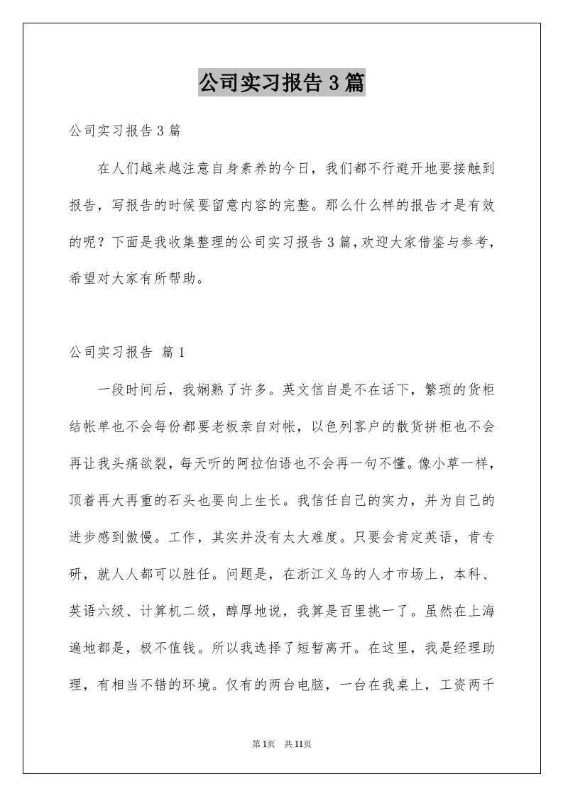 公司实习报告3篇范本