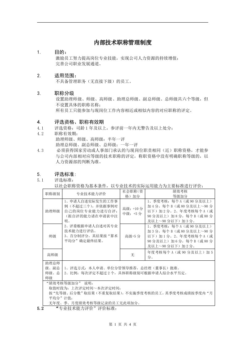 《某公司内部技术职称管理制度》(doc)-其它制度表格