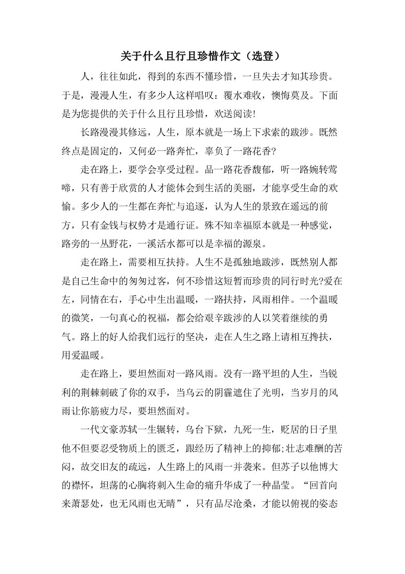 关于什么且行且珍惜作文（选登）