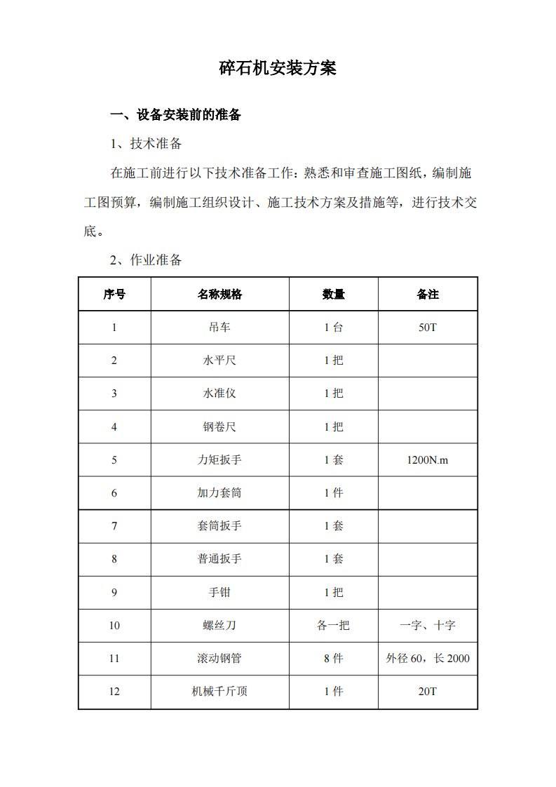 碎石机安装方案