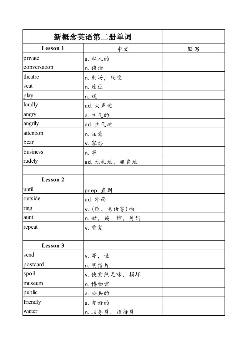 新概念英语第二册单词表(背默听写精编版)