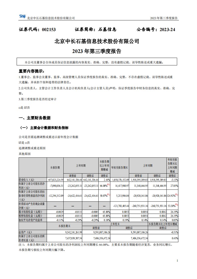 深交所-石基信息：2023年三季度报告-20231031