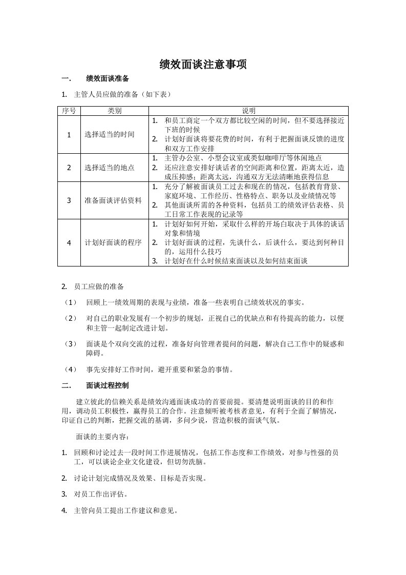 绩效面谈注意事项