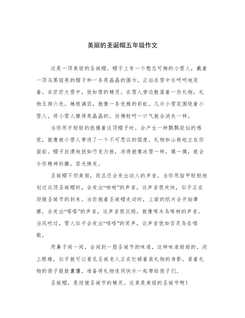 美丽的圣诞帽五年级作文