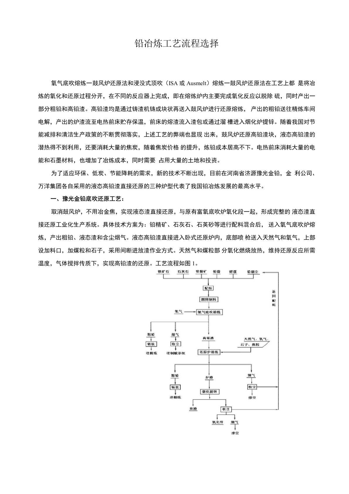 铅冶炼工艺流程