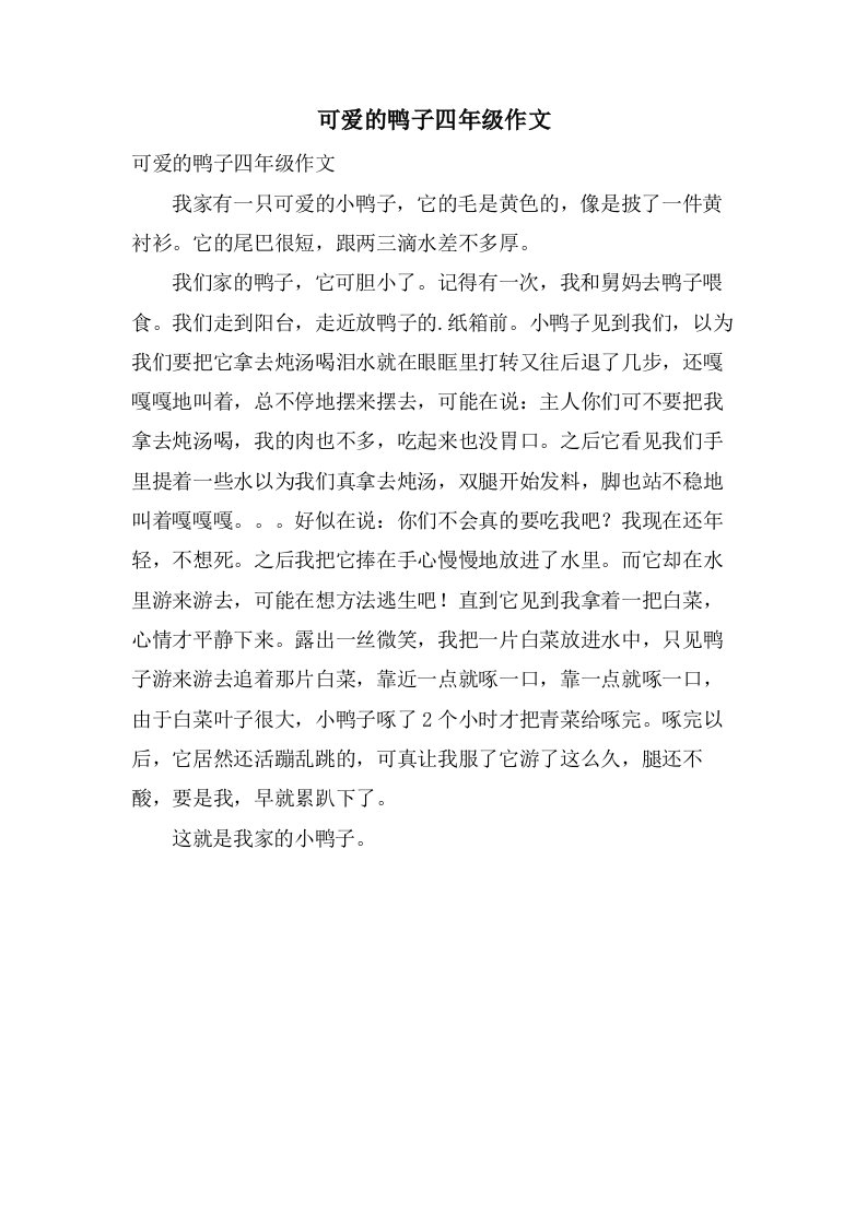 可爱的鸭子四年级作文