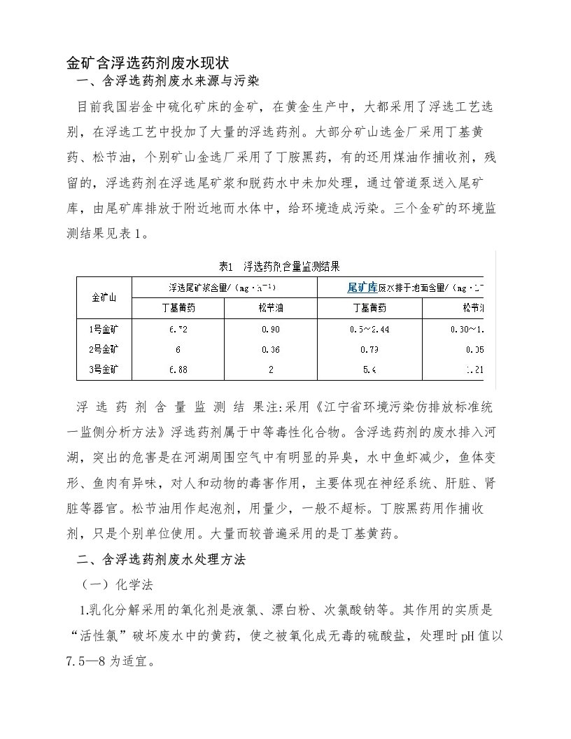 金矿含浮选药剂废水