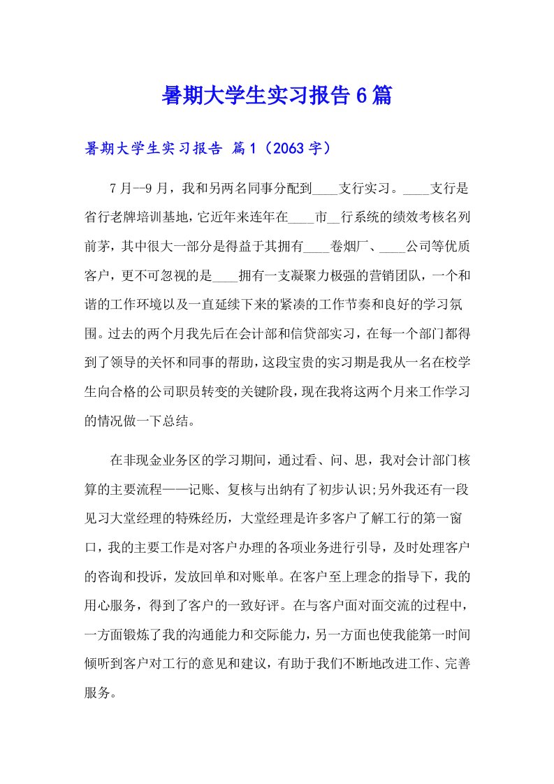 暑期大学生实习报告6篇