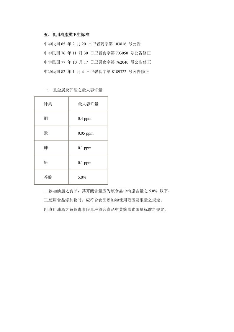 食用油脂类卫生标准