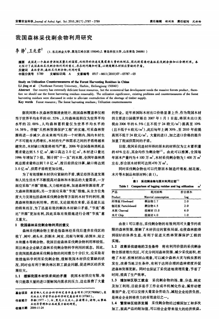 我国森林采伐剩余物利用研究