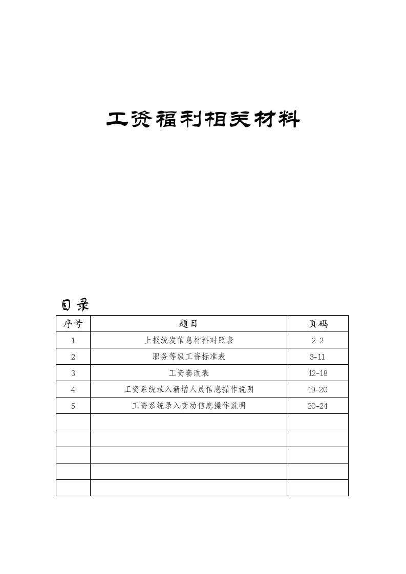 工资福利相关材料