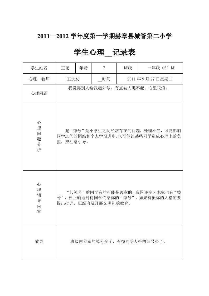 小学心理咨询记录表584719208