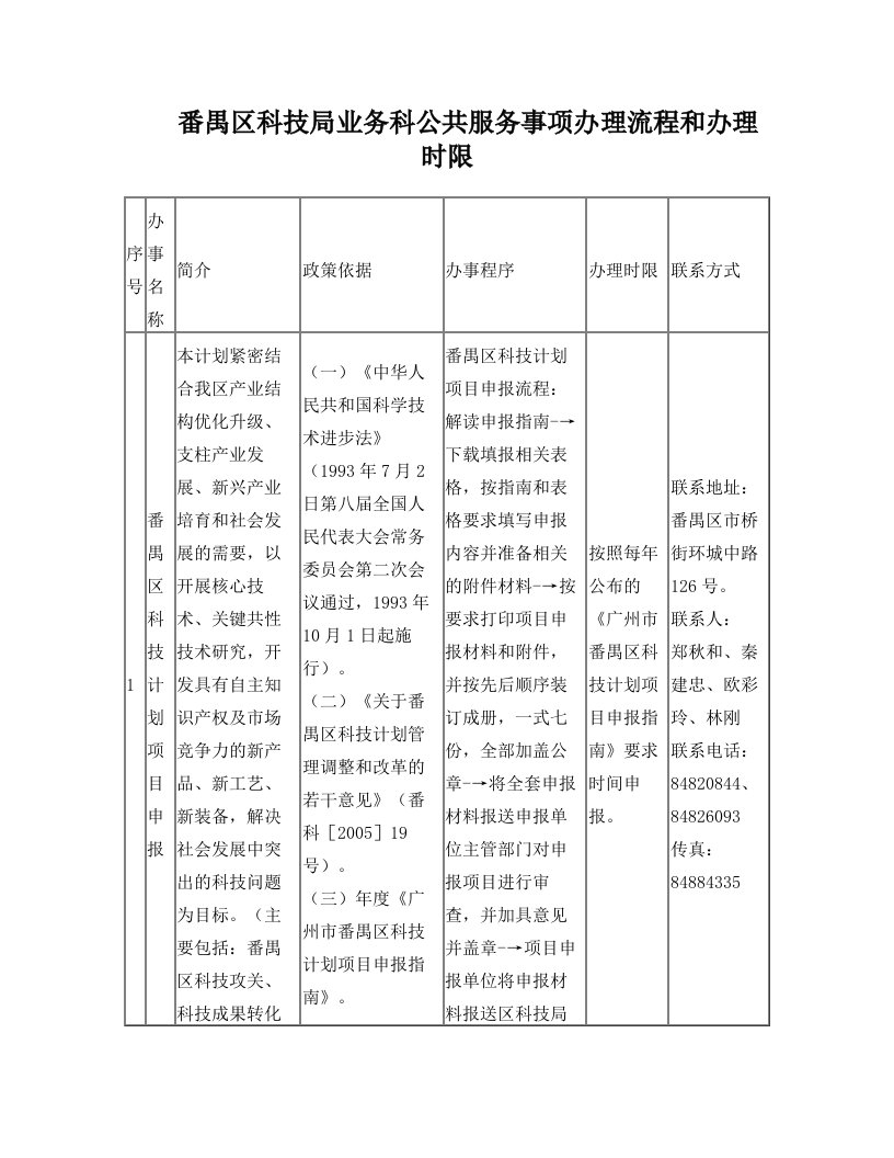 番禺区科技局业务科公共服务事项办理流程和办理时限