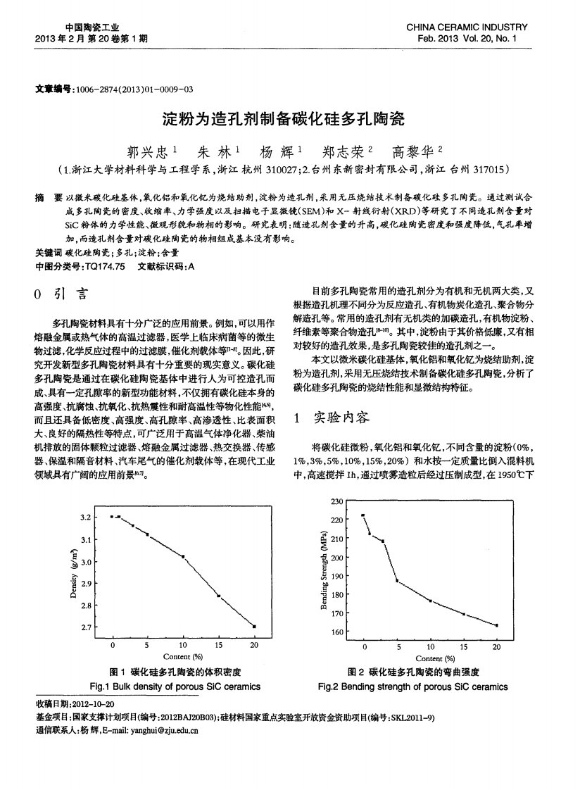 淀粉为造孔剂制备碳化硅多孔陶瓷