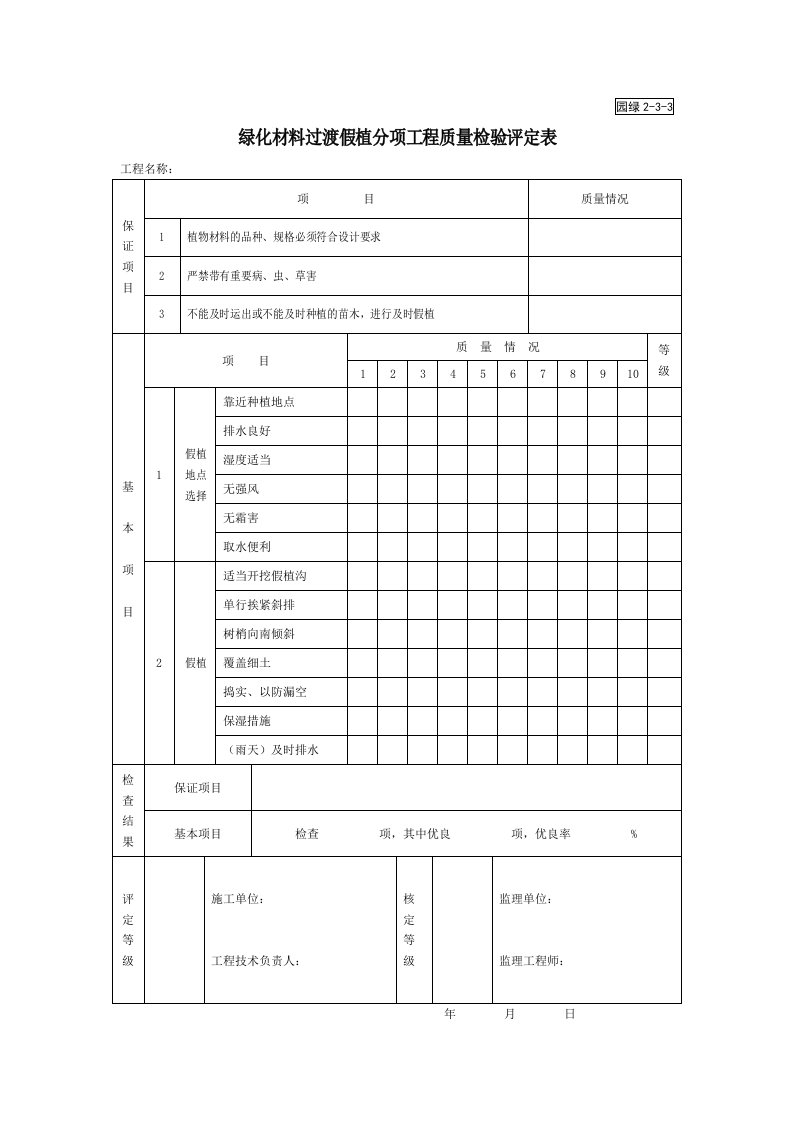 园绿2-3-3绿化材料过渡假植分项工程质量检验评定表