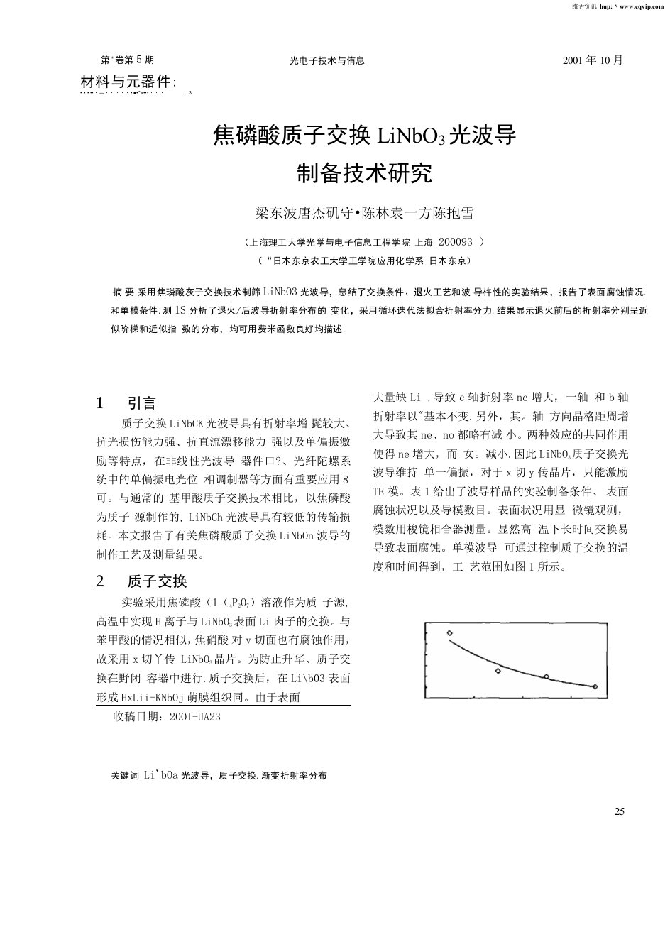 焦磷酸质子交换LiNbO3光波导制备技术研究