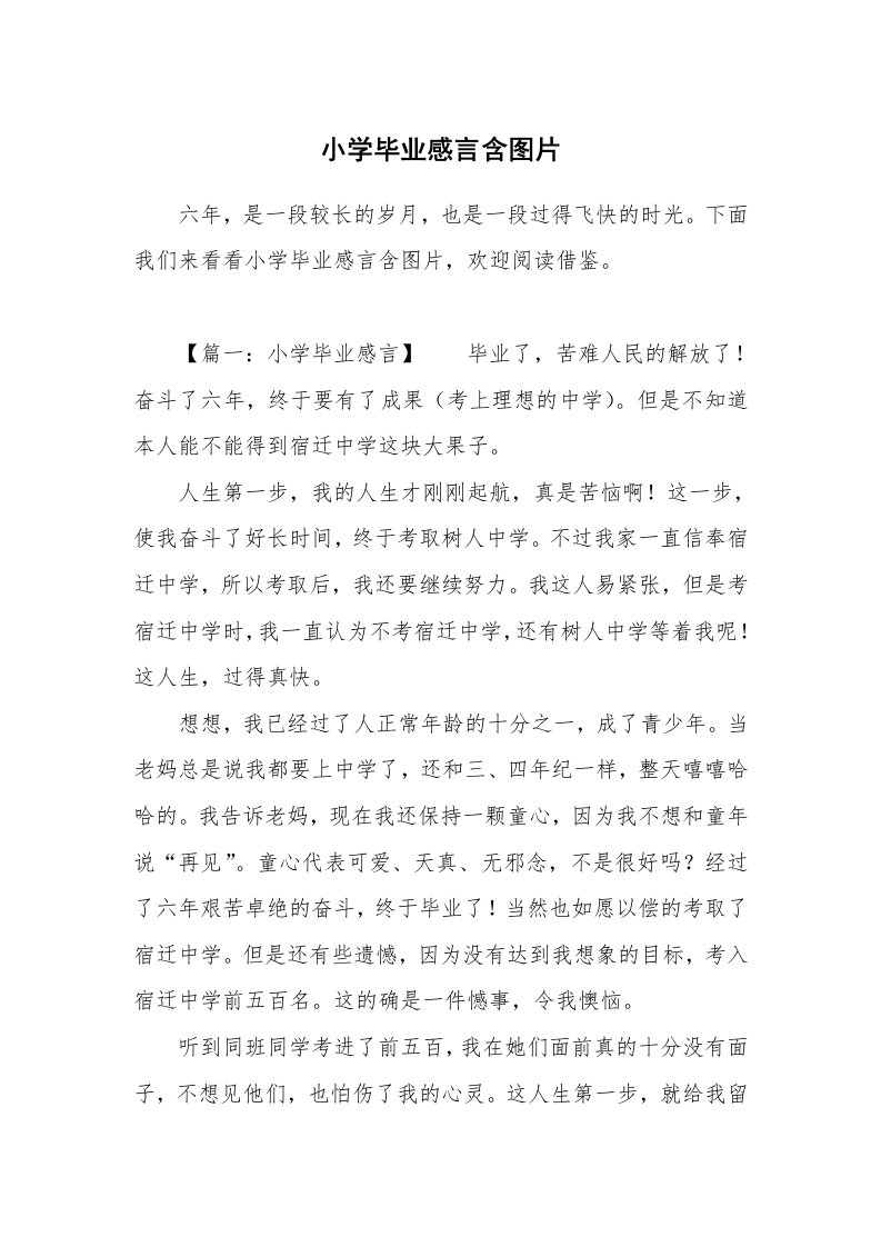 小学毕业感言含图片