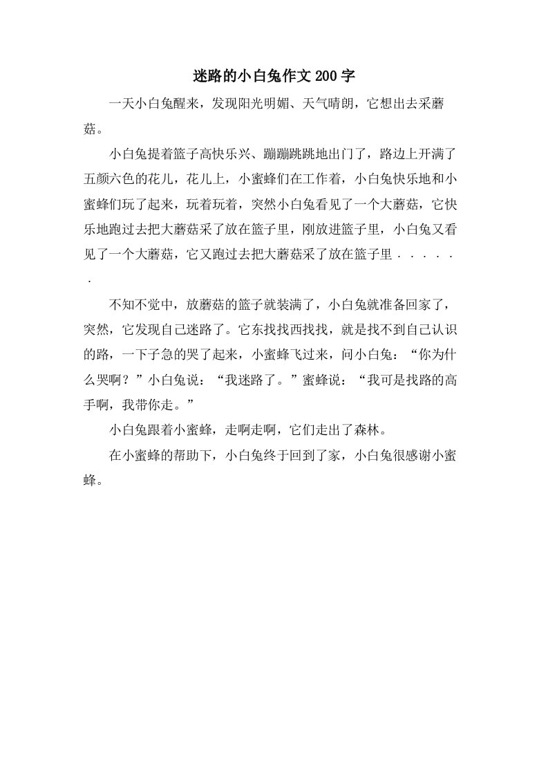 迷路的小白兔作文200字