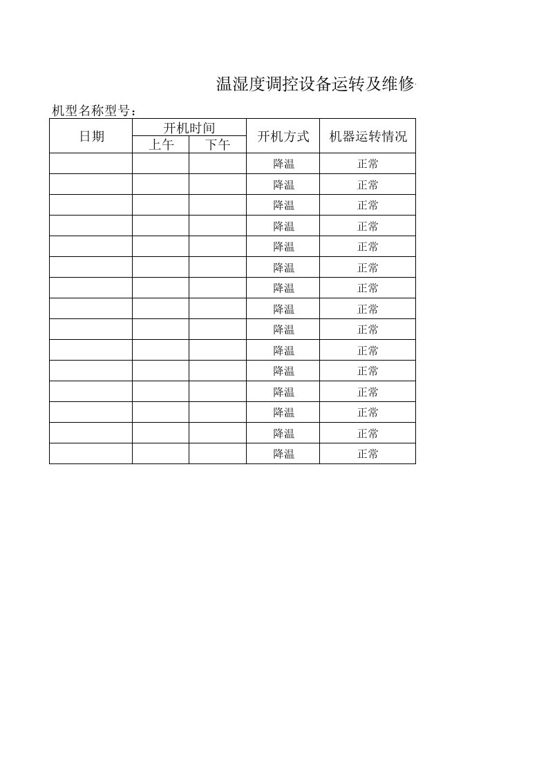 温湿度调控设备运转及维修保养情况记录1