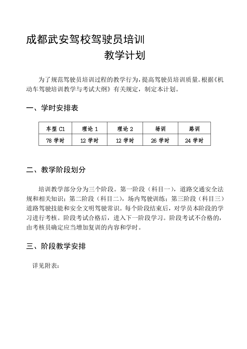 驾校教学大纲驾驶员培训教学计划