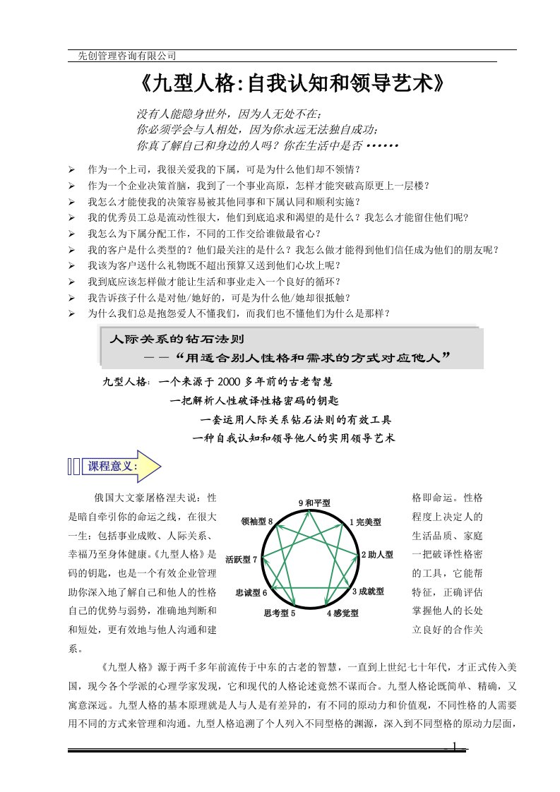 九型人格自我认知和领导艺术