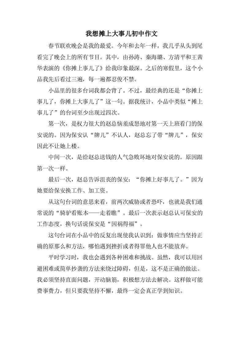 我想摊上大事儿初中作文