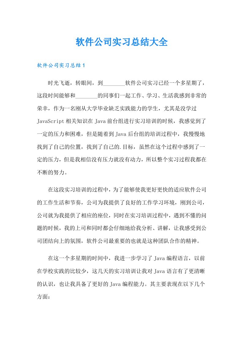 软件公司实习总结大全