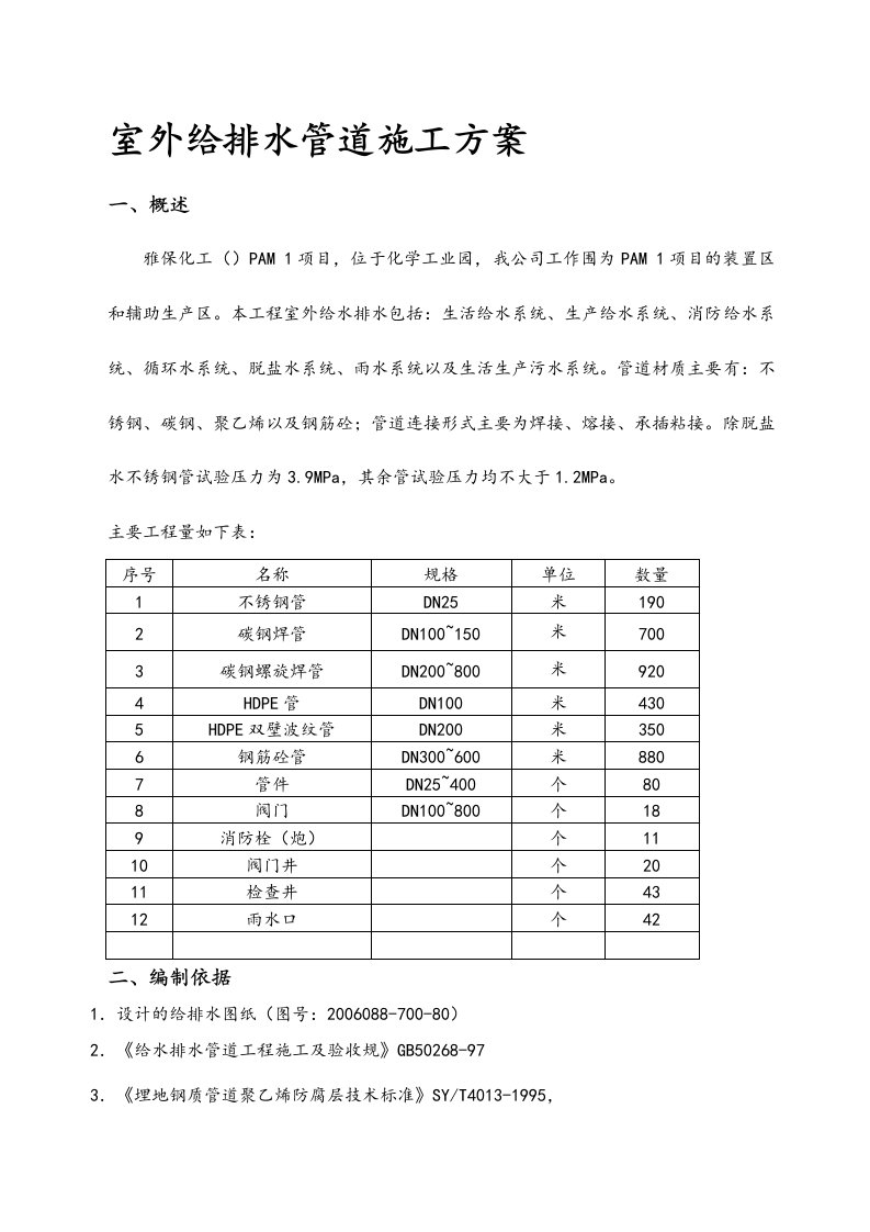 室外给排水管道工程施工组织设计方案