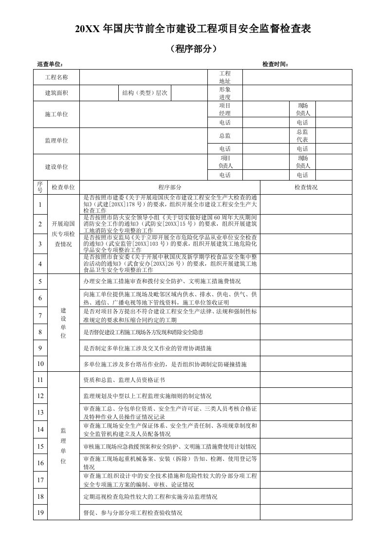 工程安全-建筑工程安全监督程序审查表