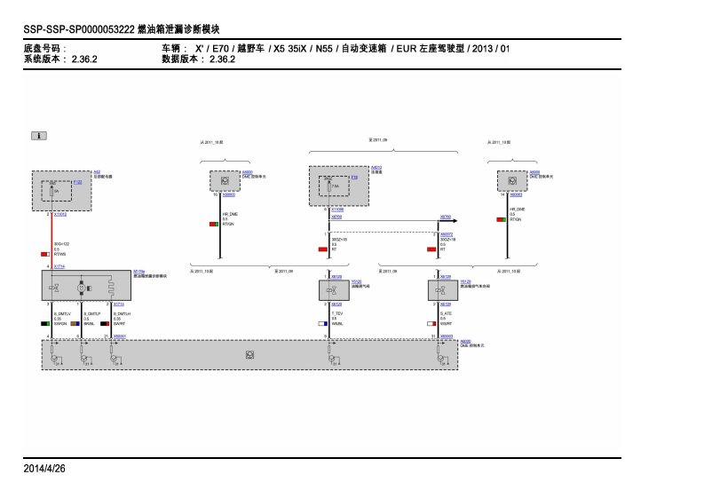 2013年宝马X5（E70）燃油箱泄漏诊断模块电路图