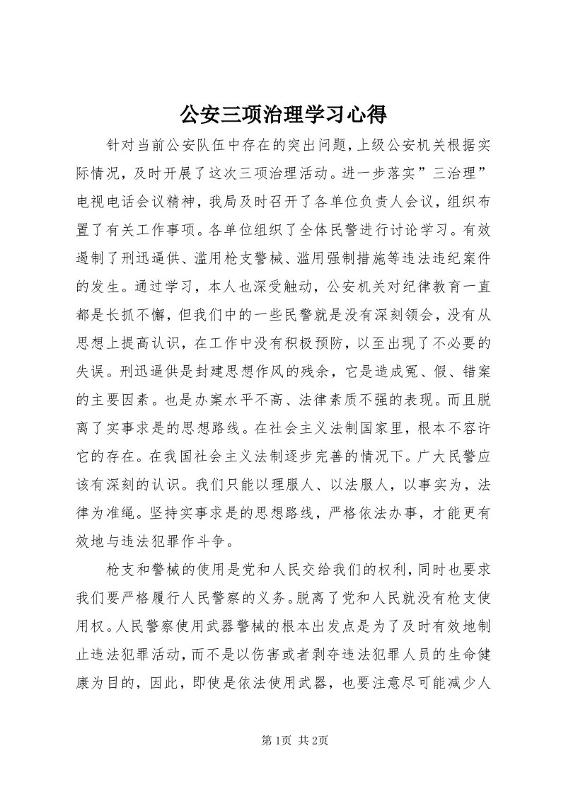 公安三项治理学习心得