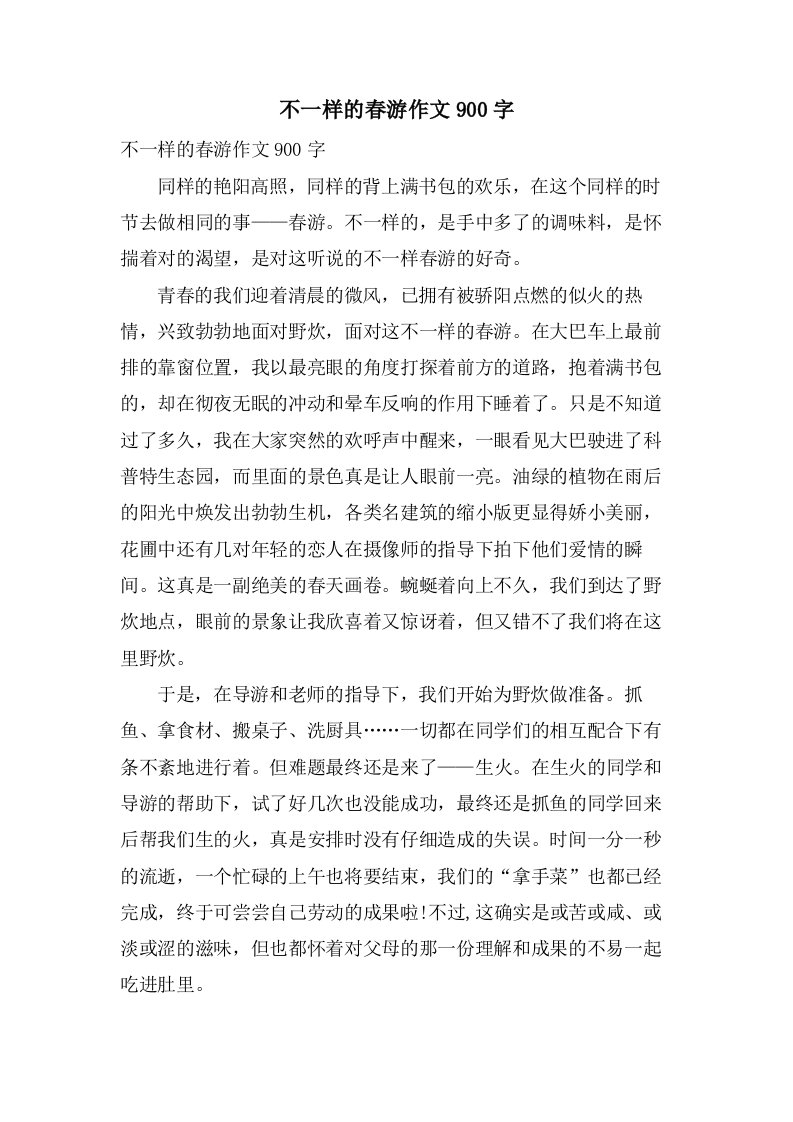 不一样的春游作文900字