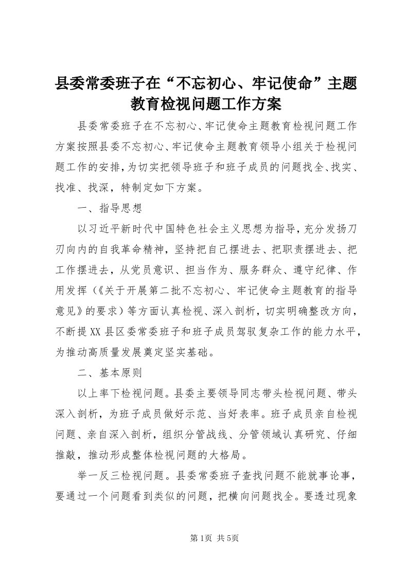 6县委常委班子在“不忘初心、牢记使命”主题教育检视问题工作方案