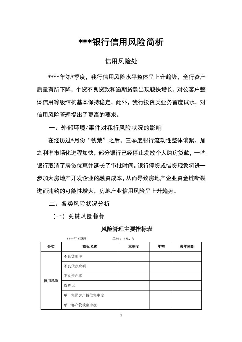 银行信用风险分析报告