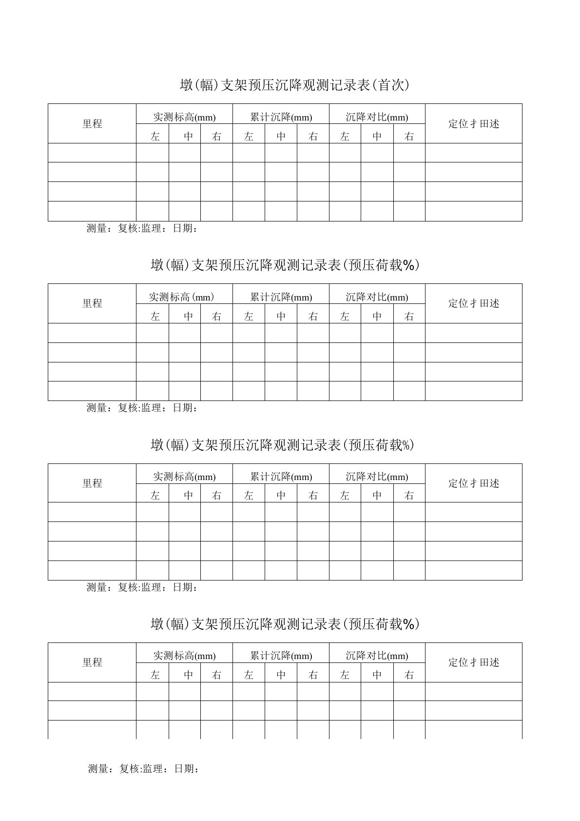 支架预压沉降观测记录表