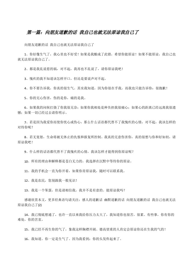 向朋友道歉的话我自己也就无法原谅我自己了[修改版]