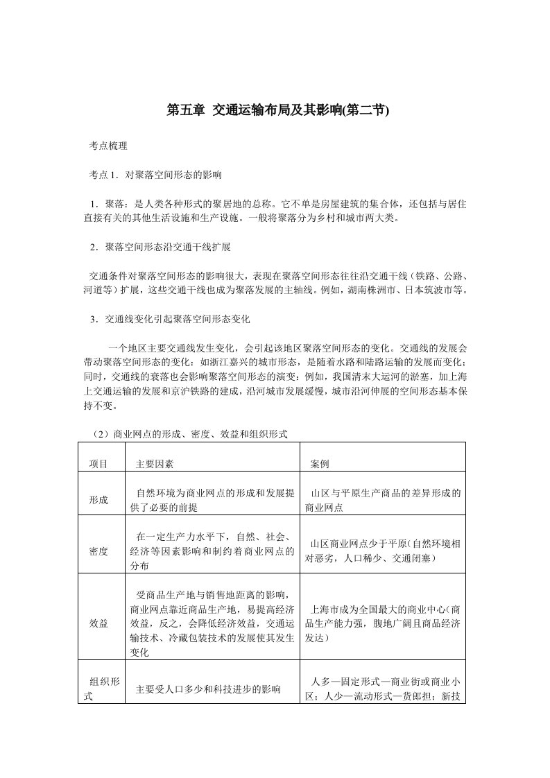 《交通运输布局变化的影响》学案2(人教版必修2)