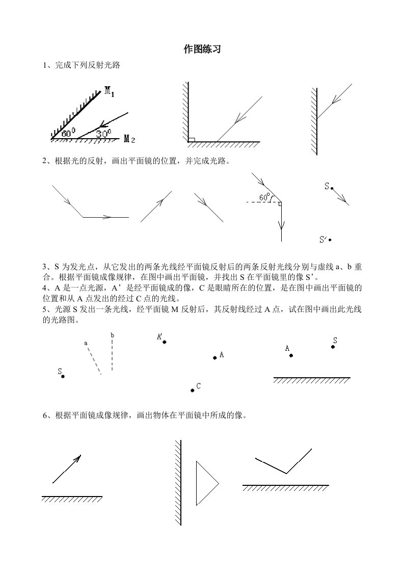 光的反射作图题集锦