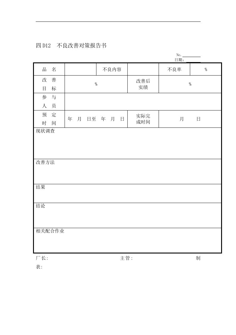 不良改善对策报告书