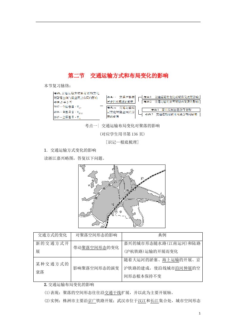 高考地理一轮复习第章交通运输布局及其影响第节交通运输方式和布局变化的影响学案新人教