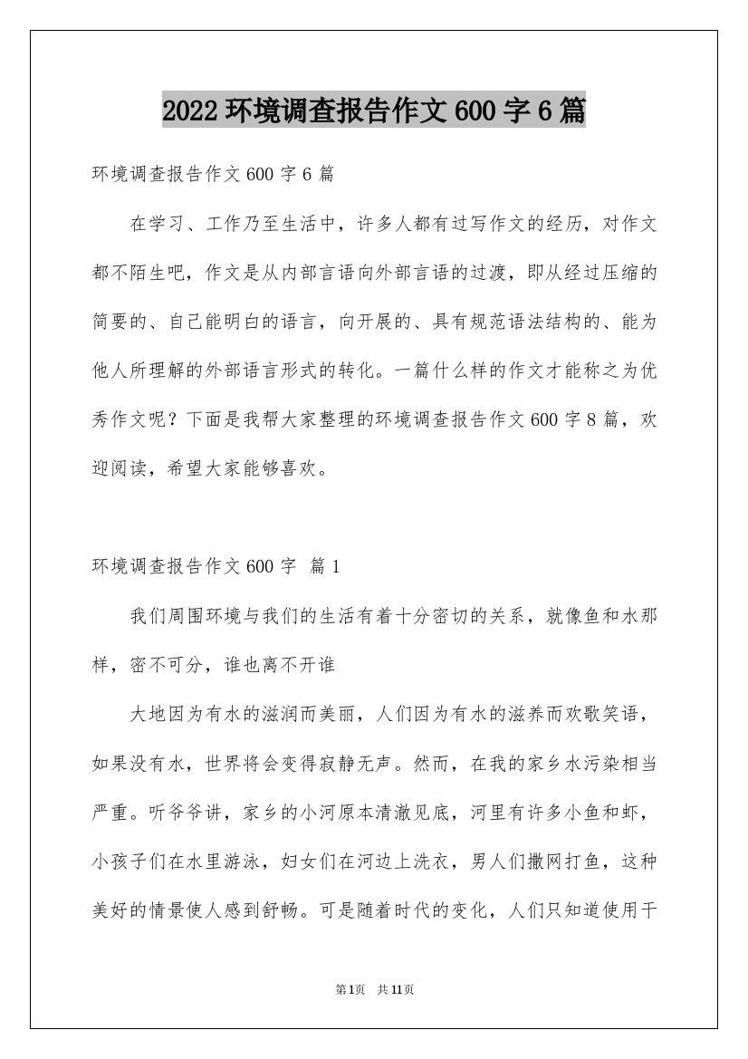 2022环境调查报告作文600字6篇