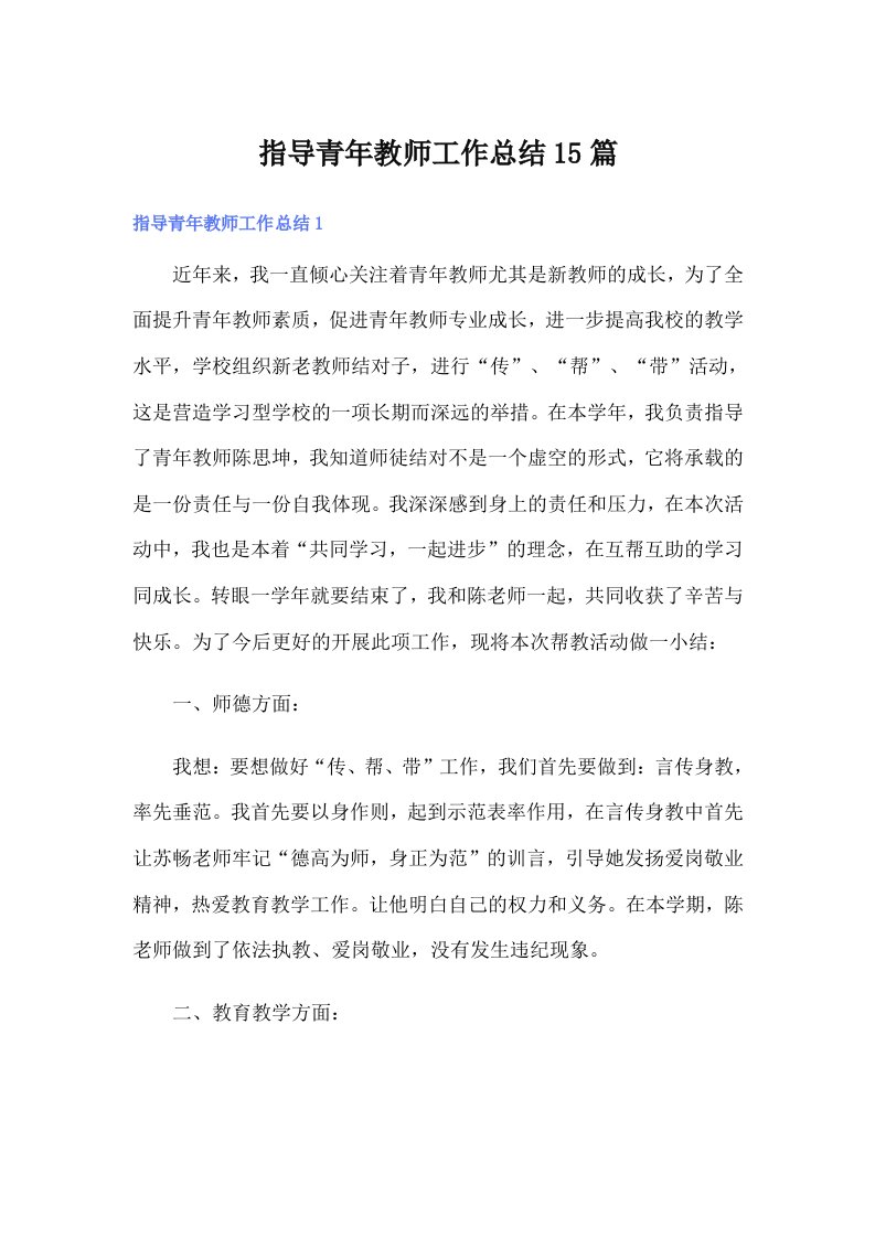 指导青年教师工作总结15篇