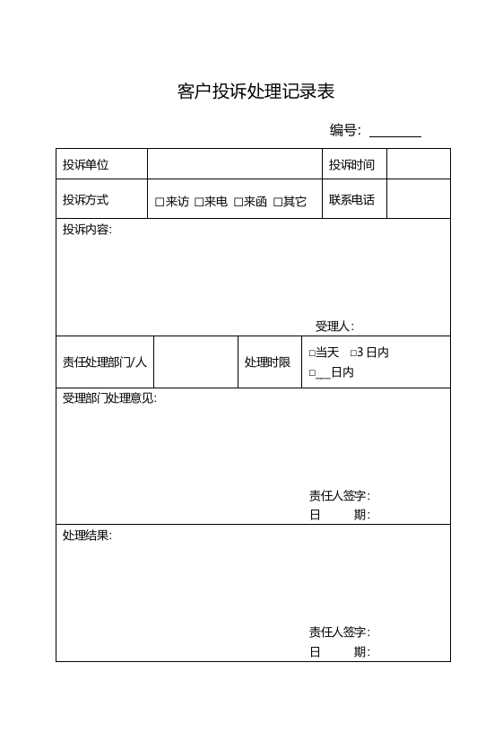 (完整word版)21-01客户投诉处理记录表及处理反馈单