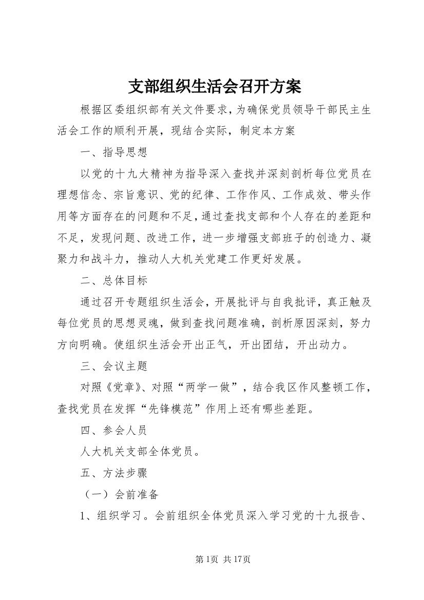 支部组织生活会召开方案