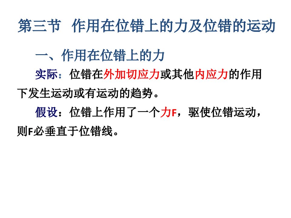 在位错上的力及位错的运动作用在