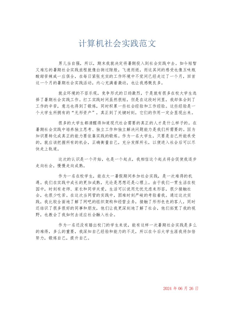 总结报告计算机社会实践范文