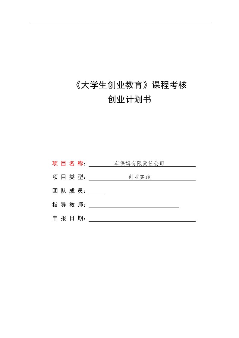 车保姆有限责任公司创业计划书