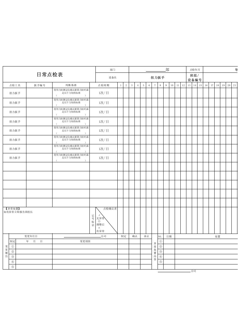 日常点检表——扭力扳手