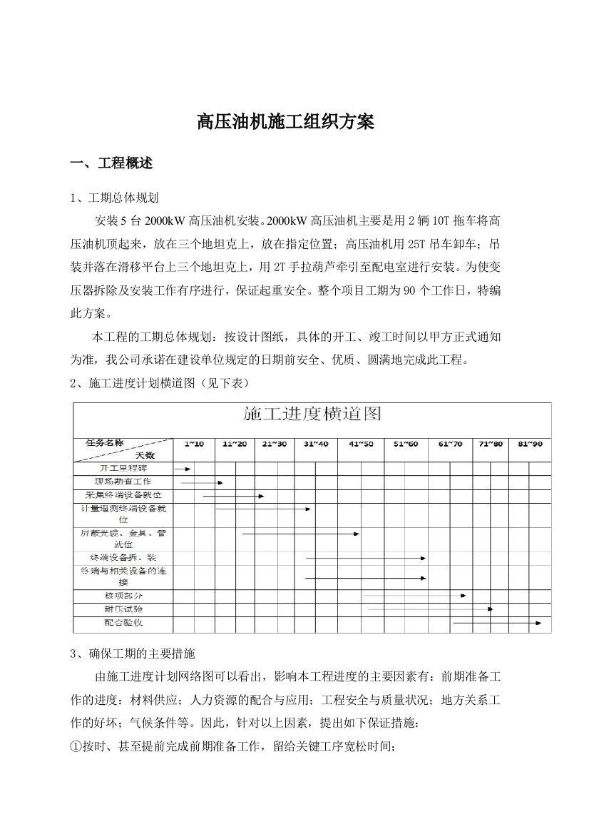 高压油机施工组织方案要点